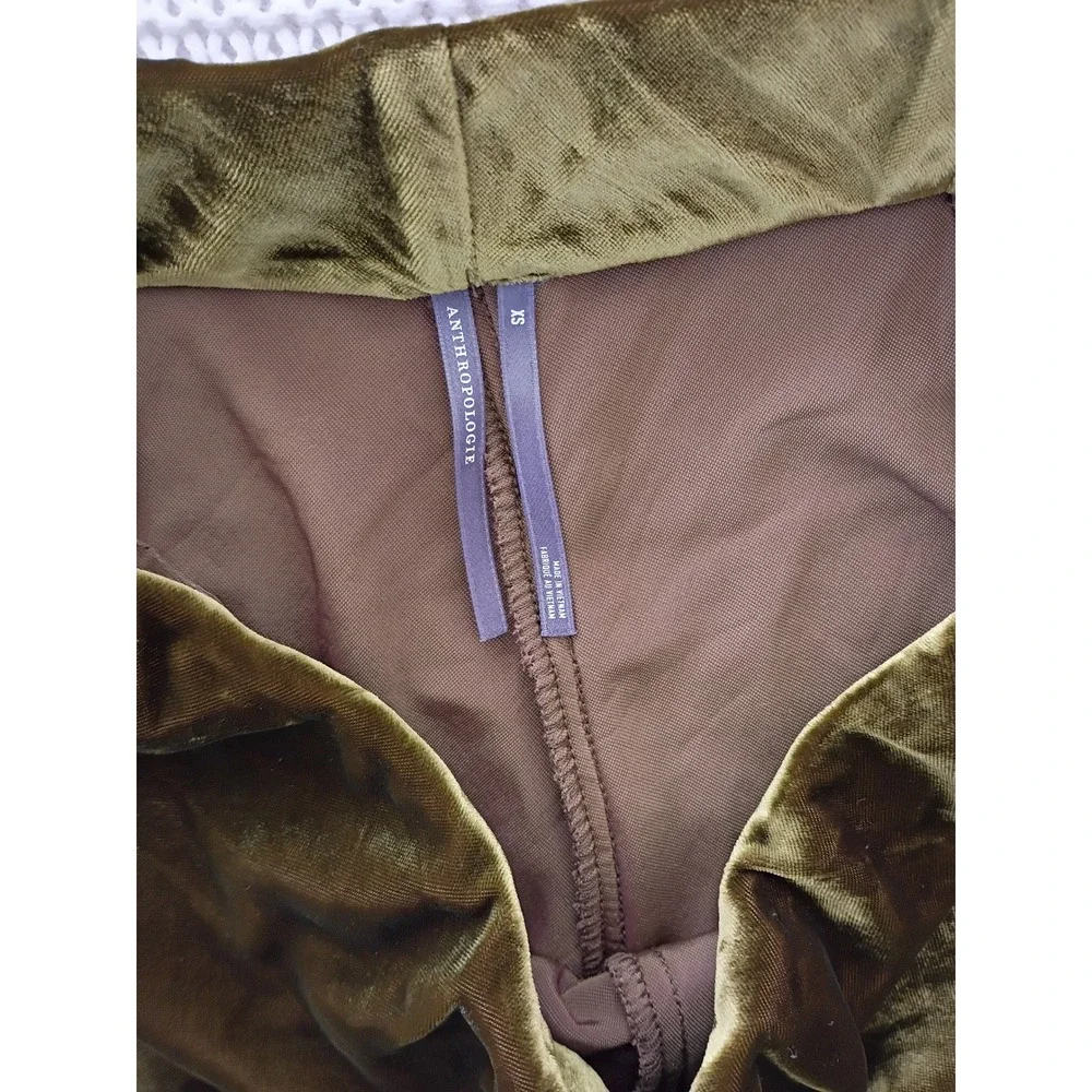 Anthropologie Olive Green Velvet Wide Leg Pants High Rise PullOn W25-29x32T $148